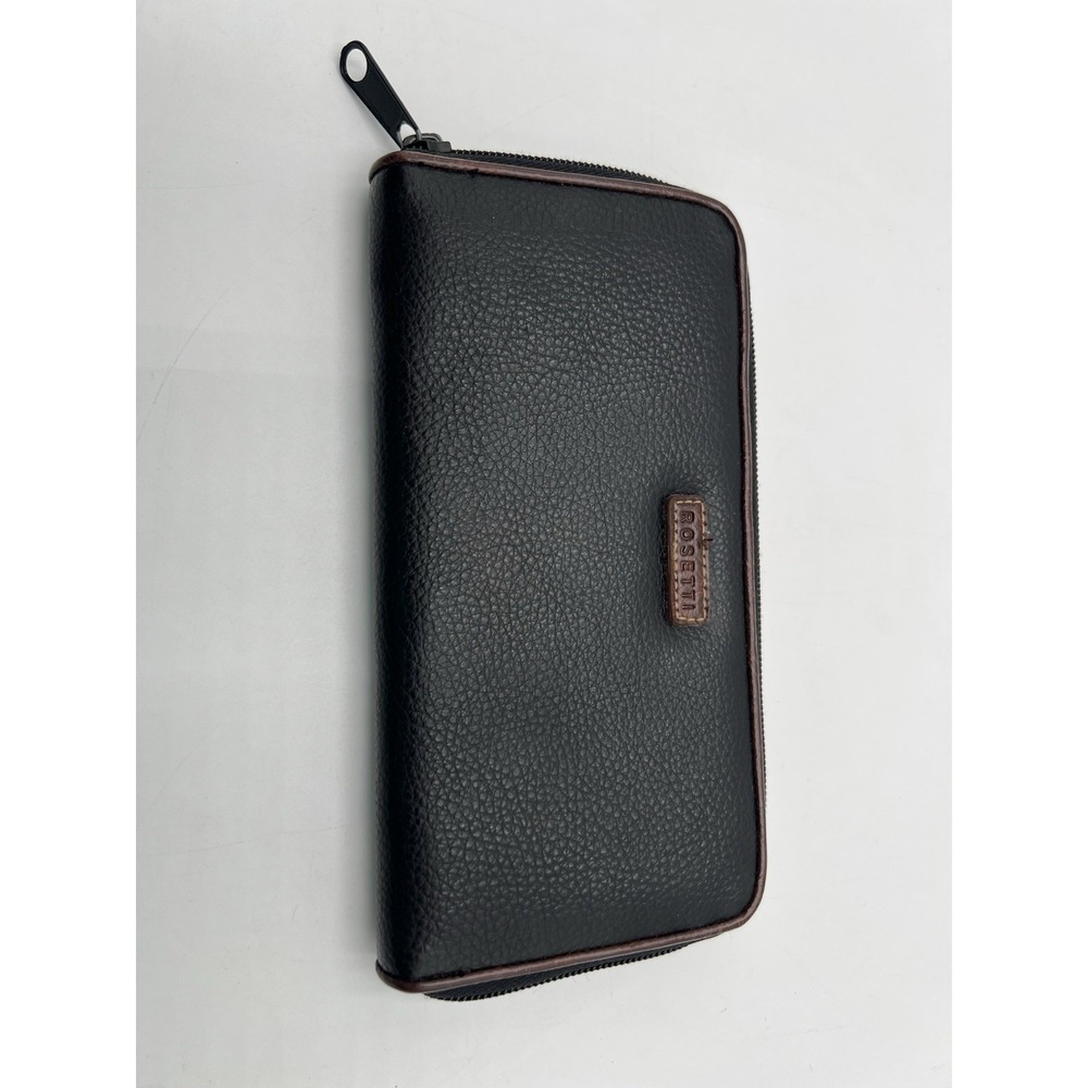Rosetti Black‎ Zip Around Wallet Faux Leather Organizer Clutch Womens